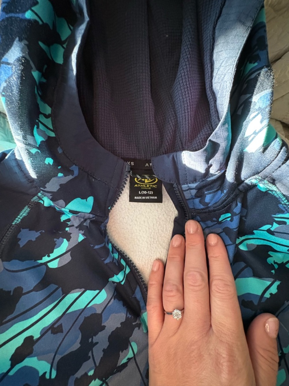 Athletic Works Navy and Teal Camo Zip Hoodie